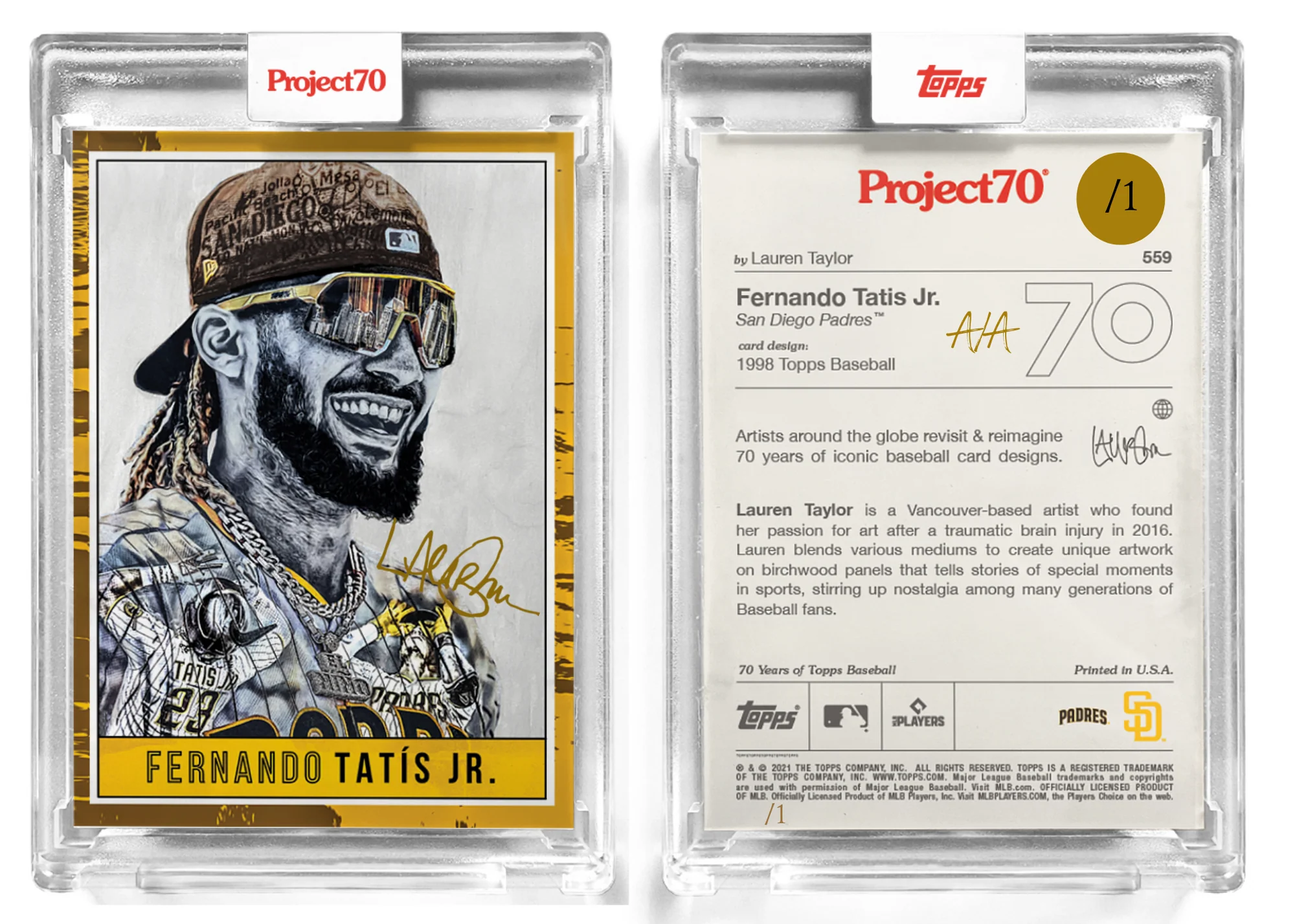 1/1 Gold Artist Signature - Topps Baseball 130pt Card #559 by Lauren Taylor - Fernando Tatís Jr.