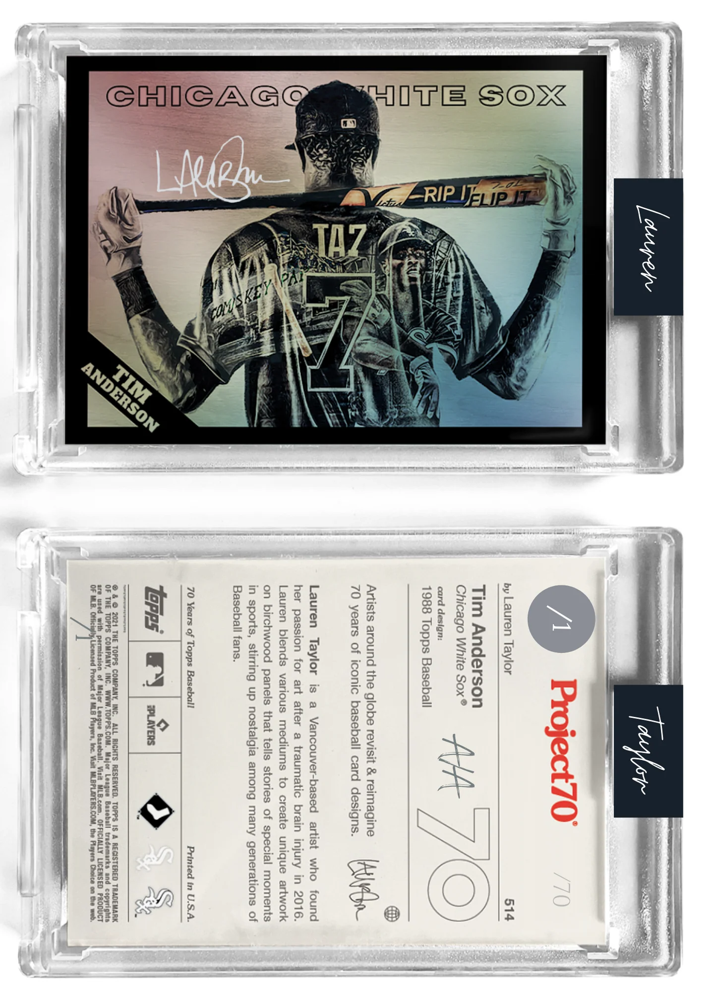 1/1 Silver Chrome Artist Signature - Foil Variant 130pt Card #514 by Lauren Taylor - Tim Anderson