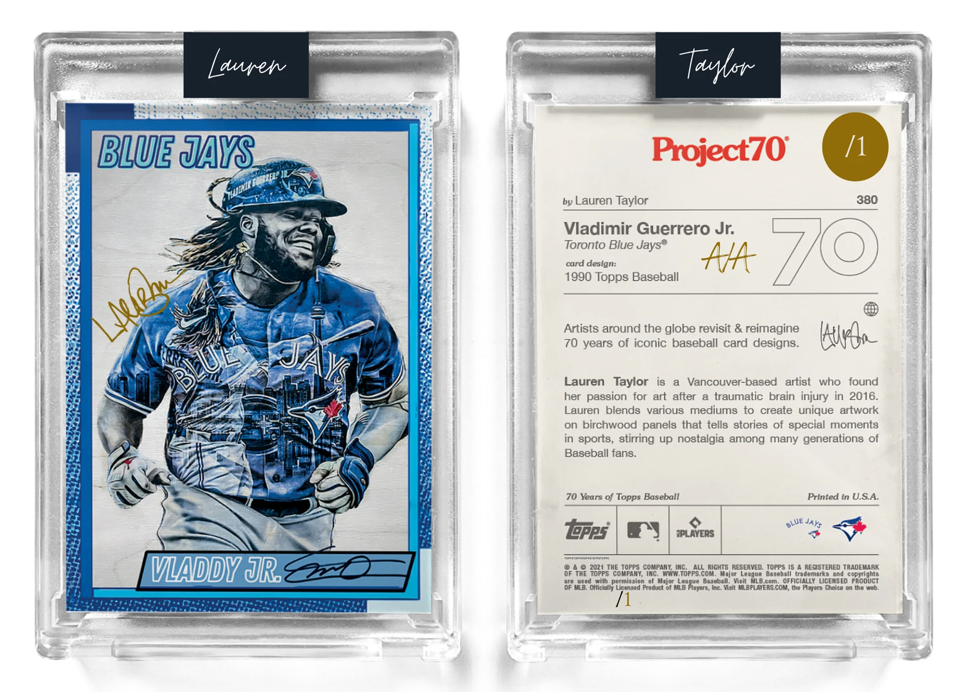/1 Gold Artist Signature - Topps Project 70 130pt card #380 by Lauren Taylor - Vladimir Guerrero Jr.
