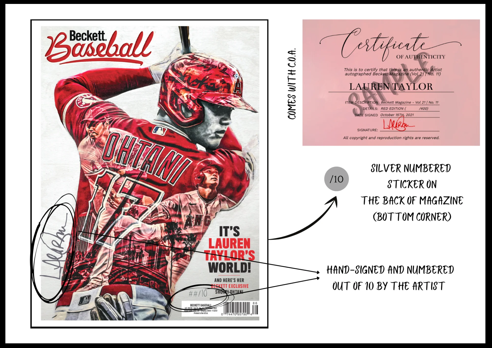 /10 Silver Metallic Edition Artist Signature - Beckett Magazine (Vol 21 | No. 11) - Shohei Ohtani - Image 2