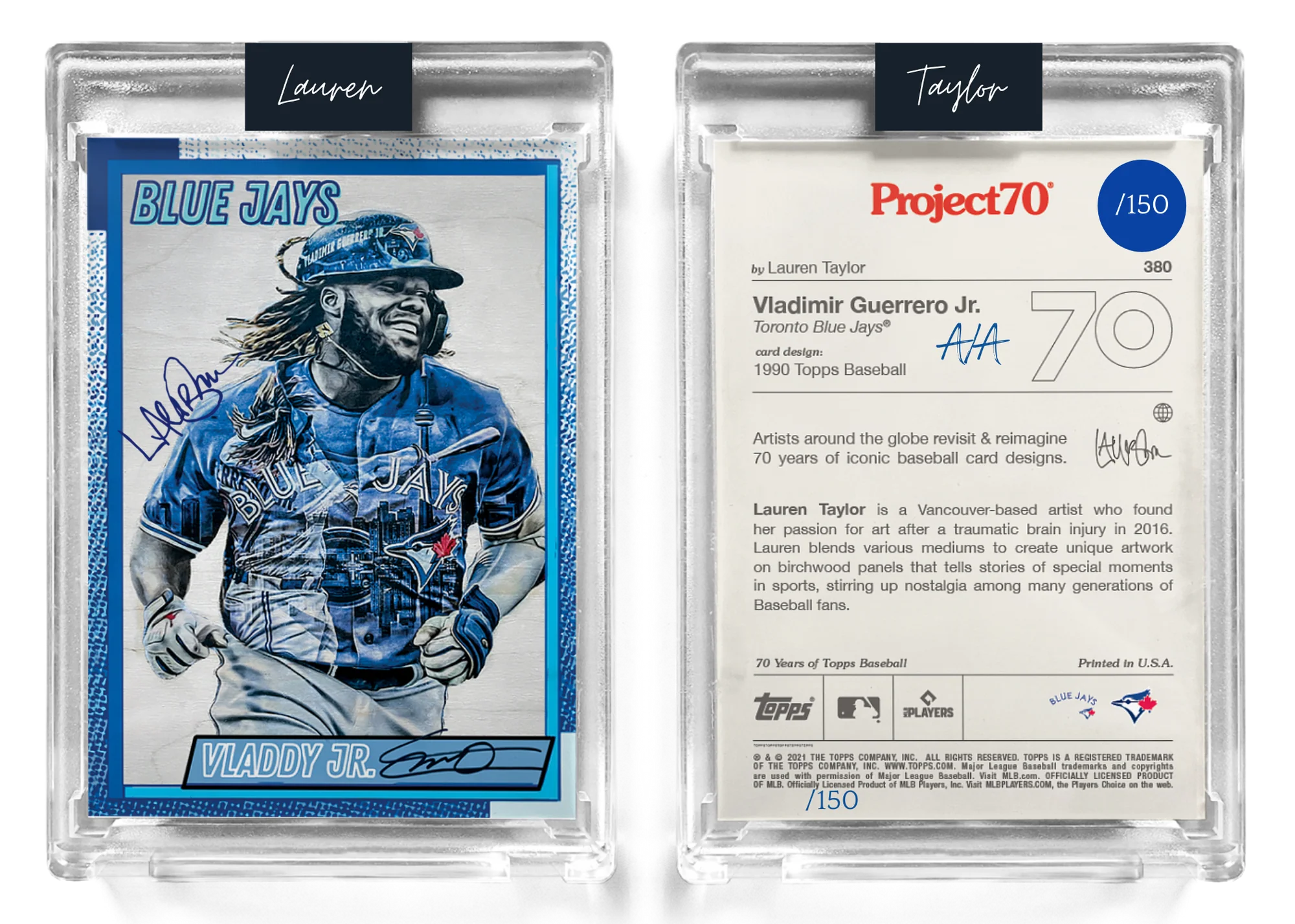 /150 Navy Blue Artist Signature - Topps Project 70 130pt card #380 by Lauren Taylor - Vladimir Guerrero Jr.