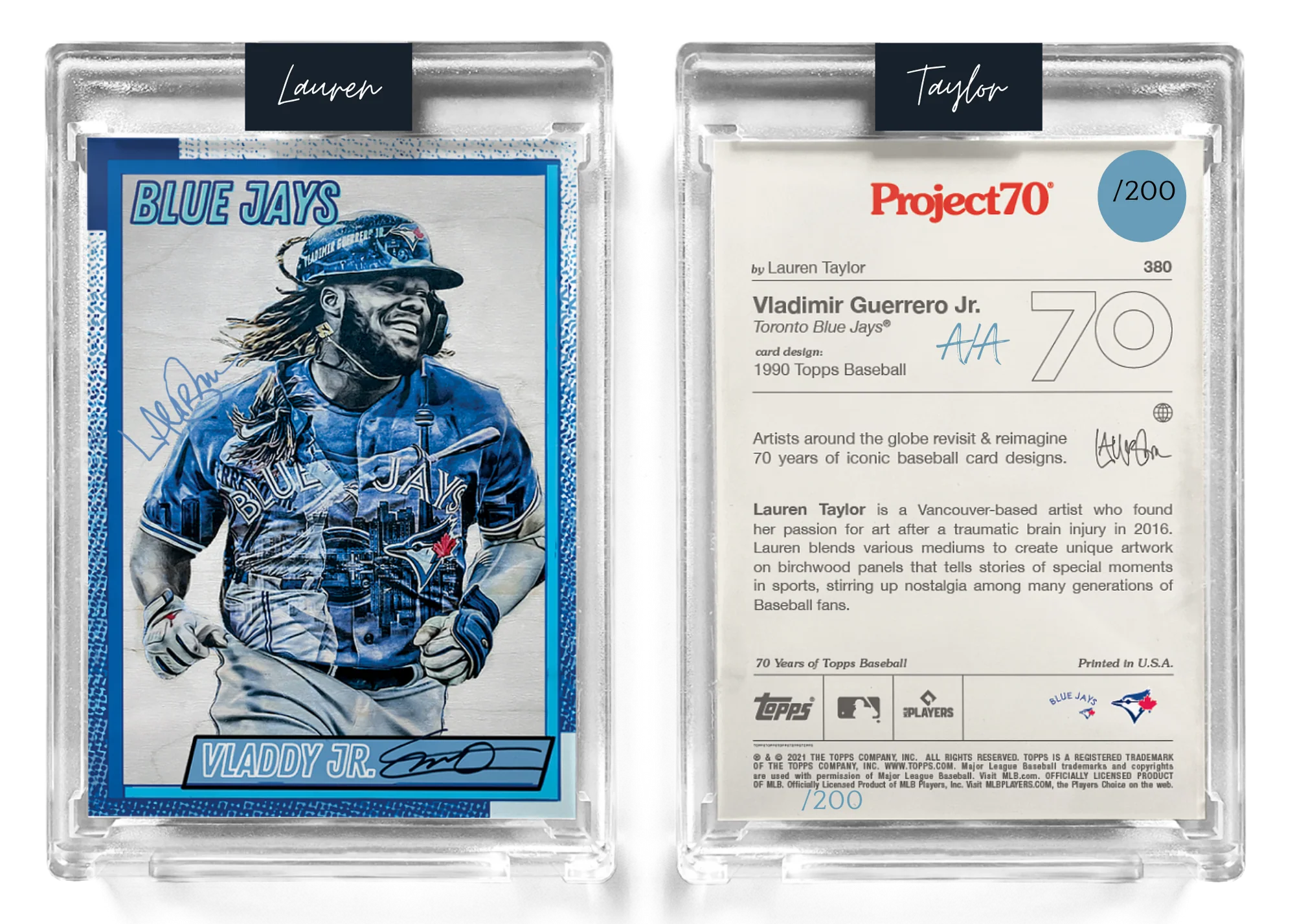 /200 Baby Blue Artist Signature - Topps Project 70 130pt card #380 by Lauren Taylor - Vladimir Guerrero Jr.