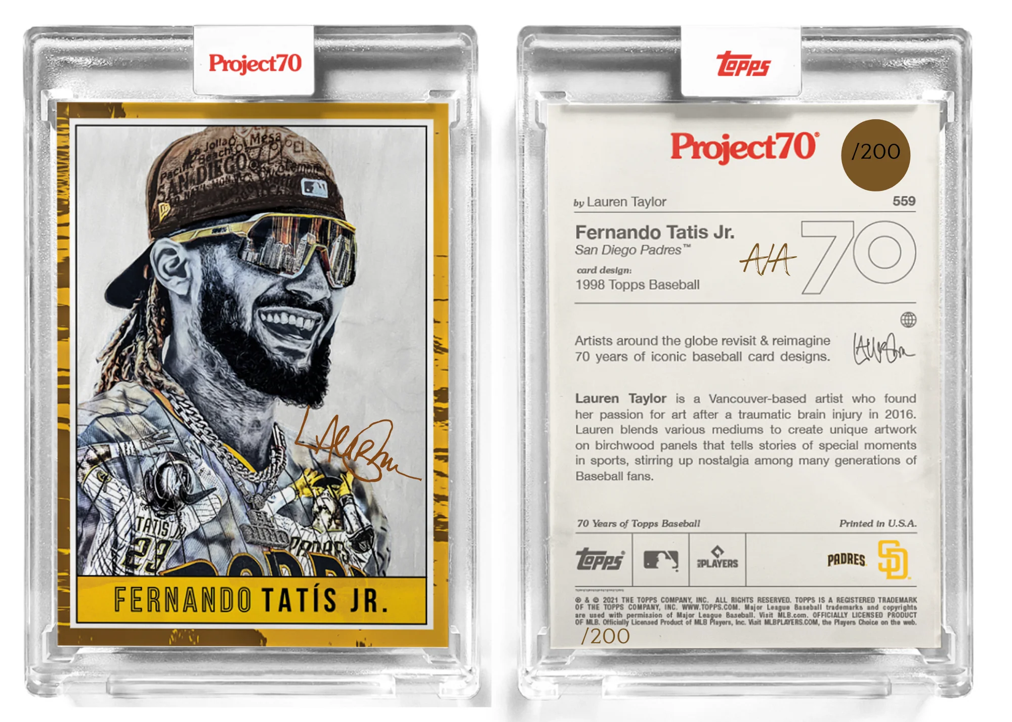 /200 Padre Brown Artist Signature - Topps Baseball 130pt Card #559 by Lauren Taylor - Fernando Tatís Jr.