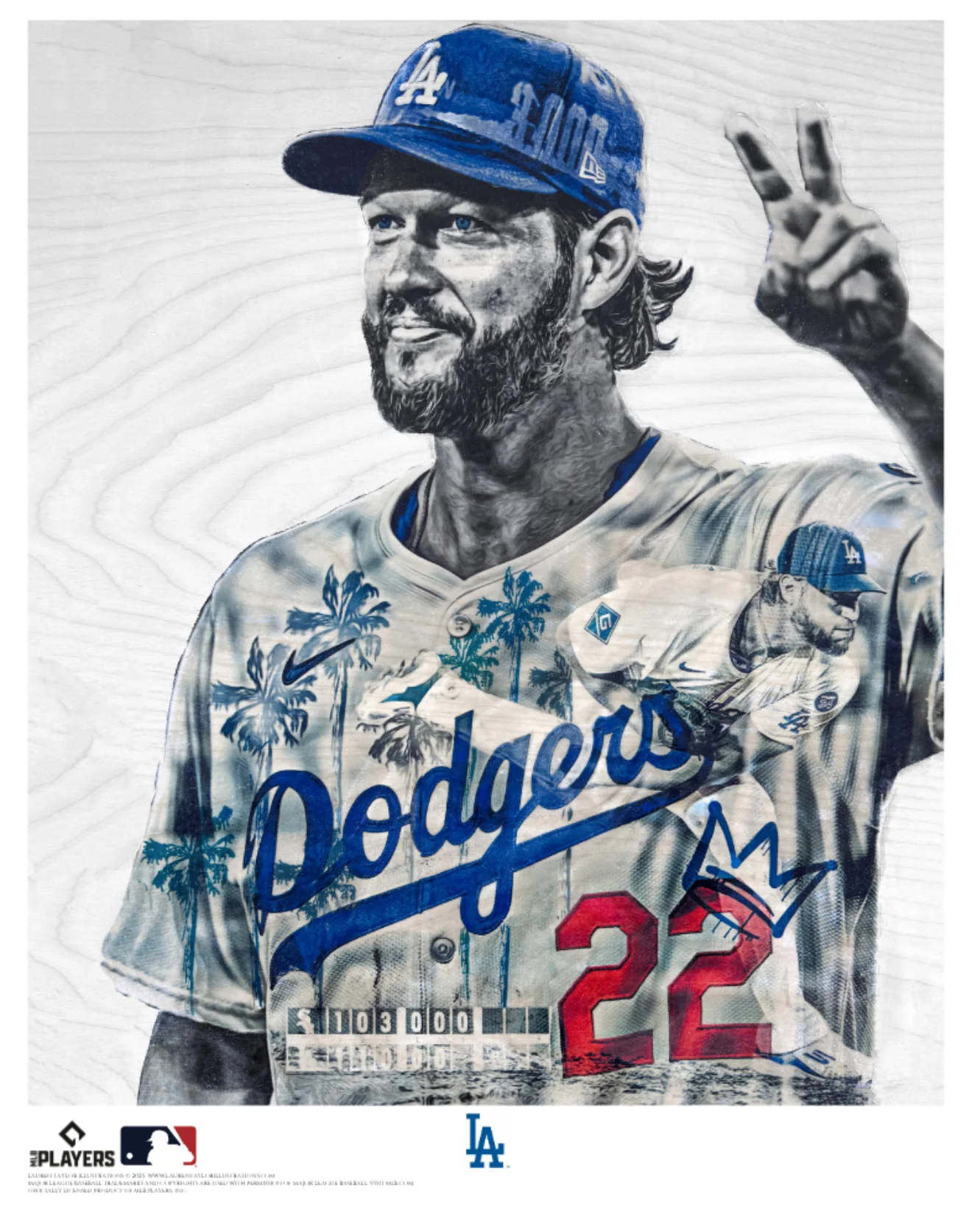 "3000" (Clayton Kershaw) Los Angeles Dodgers - Officially Licensed MLB Print - Limited Release DODGER BLUE ARTIST AUTO /22 - Image 2