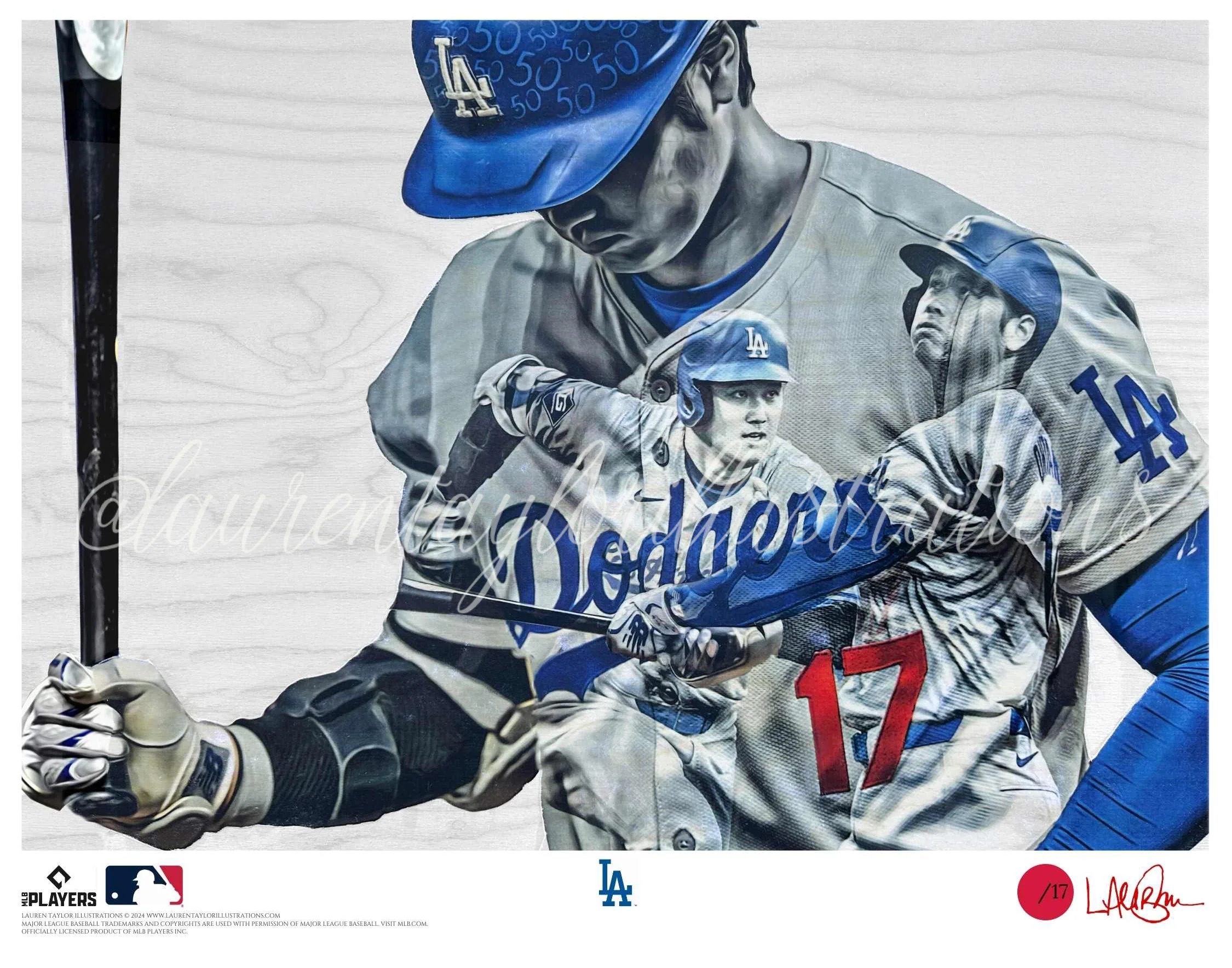 "50/50 Club" (Shohei Ohtani) Los Angeles Dodgers - Officially Licensed MLB Print - Limited Release RED ARTIST AUTO /17 - Image 2
