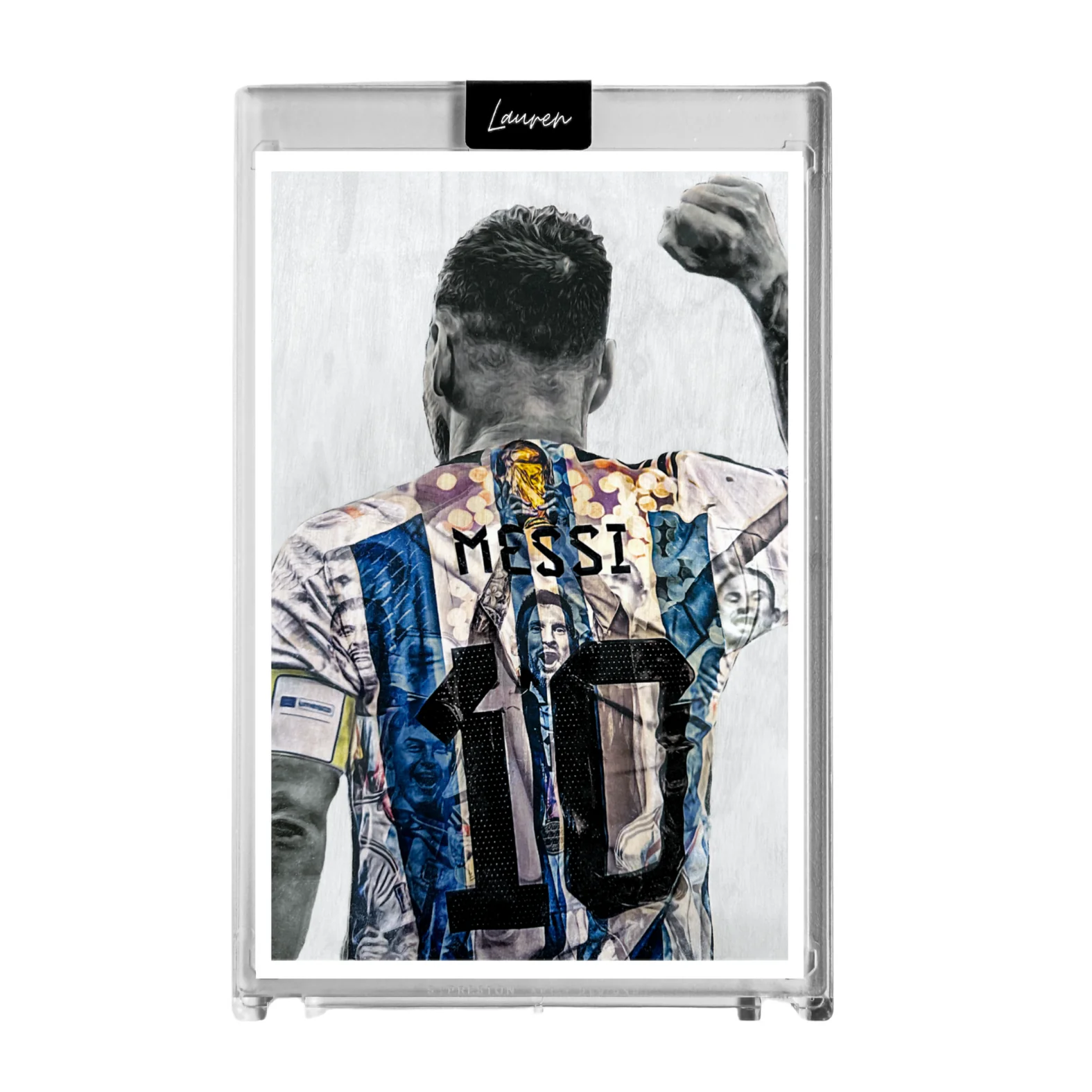 a Pulga" (Lionel Messi) Argentina - WC 2022 Champion - Print Collectible 4x6 Art Slab - 1/1 Gold Artist Autograph - Image 3