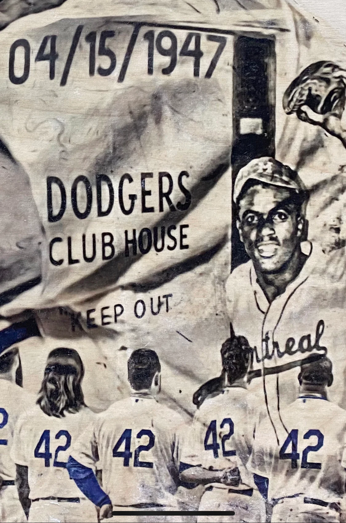 "April 15 1947” (Jackie Robinson) Brooklyn Dodgers - 1/1 Original on birchwood - Image 2