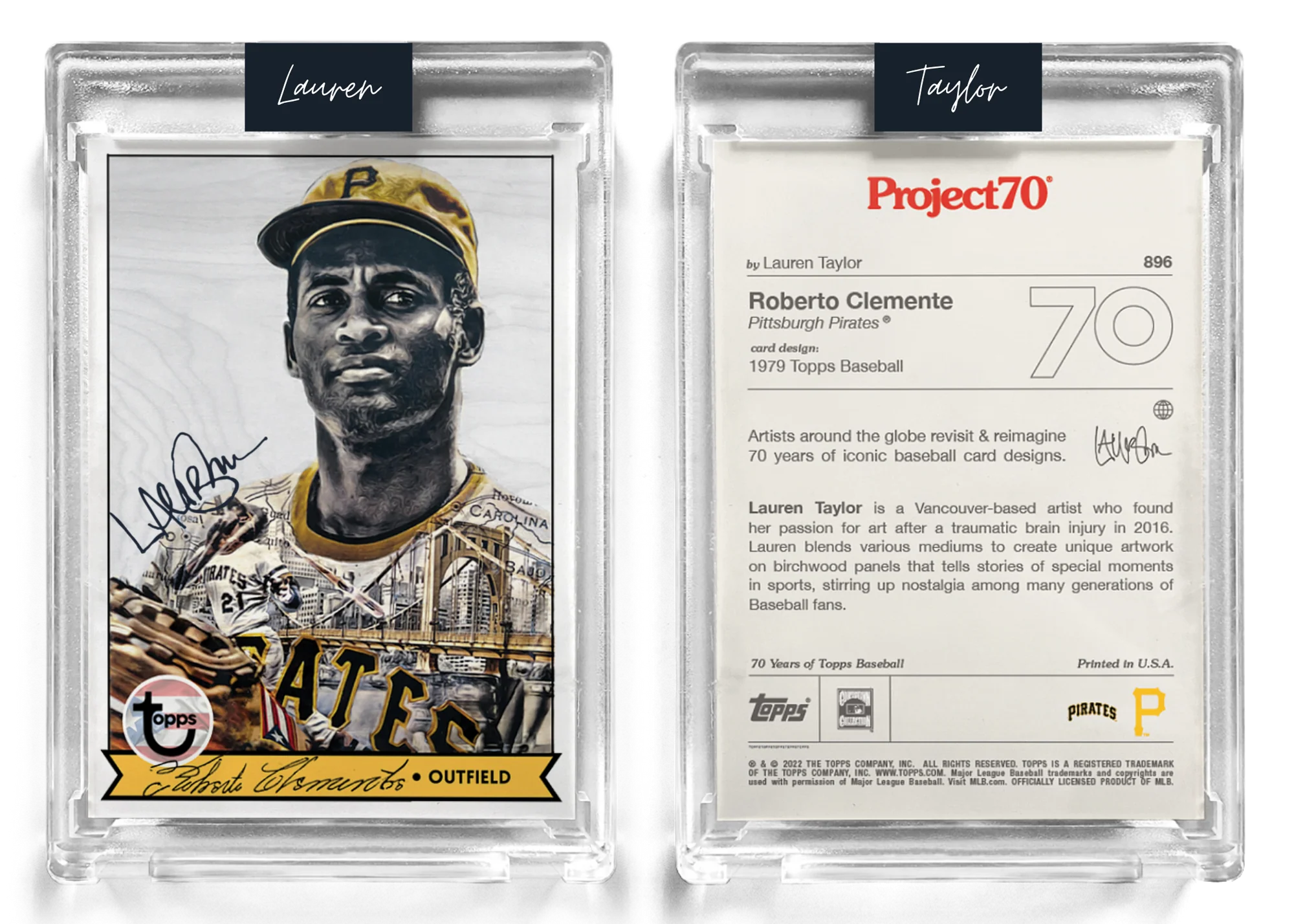 Black Artist Signature - Topps Project 70 130pt card #896 by Lauren Taylor - Roberto Clemente