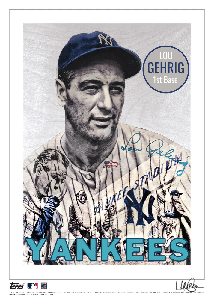 Black Artist Signature - Topps Wall Art (10x14) of card #70 by Lauren Taylor - Lou Gehrig