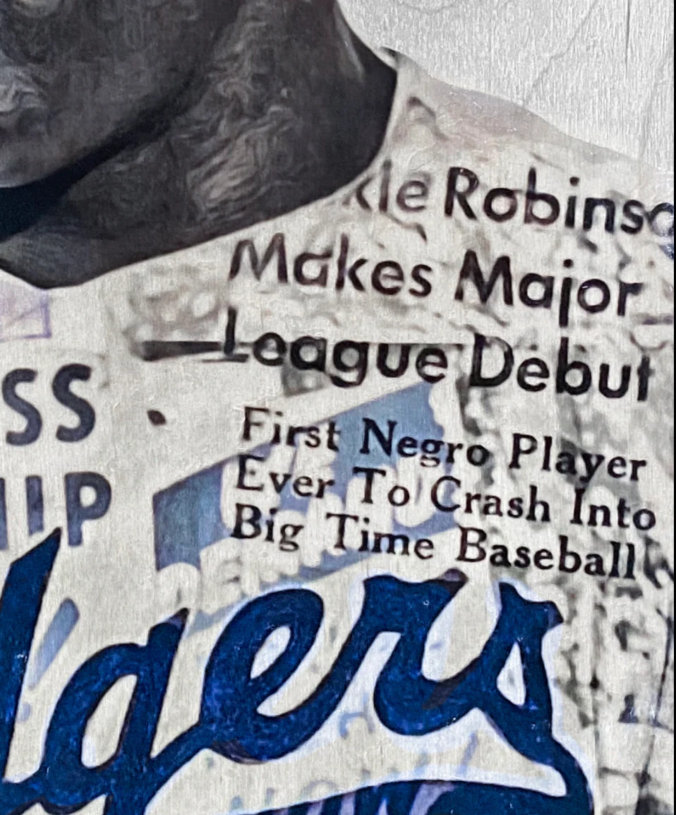 "Broken Barriers” (Jackie Robinson) Brooklyn Dodgers - 1/1 Original on birchwood - Image 2