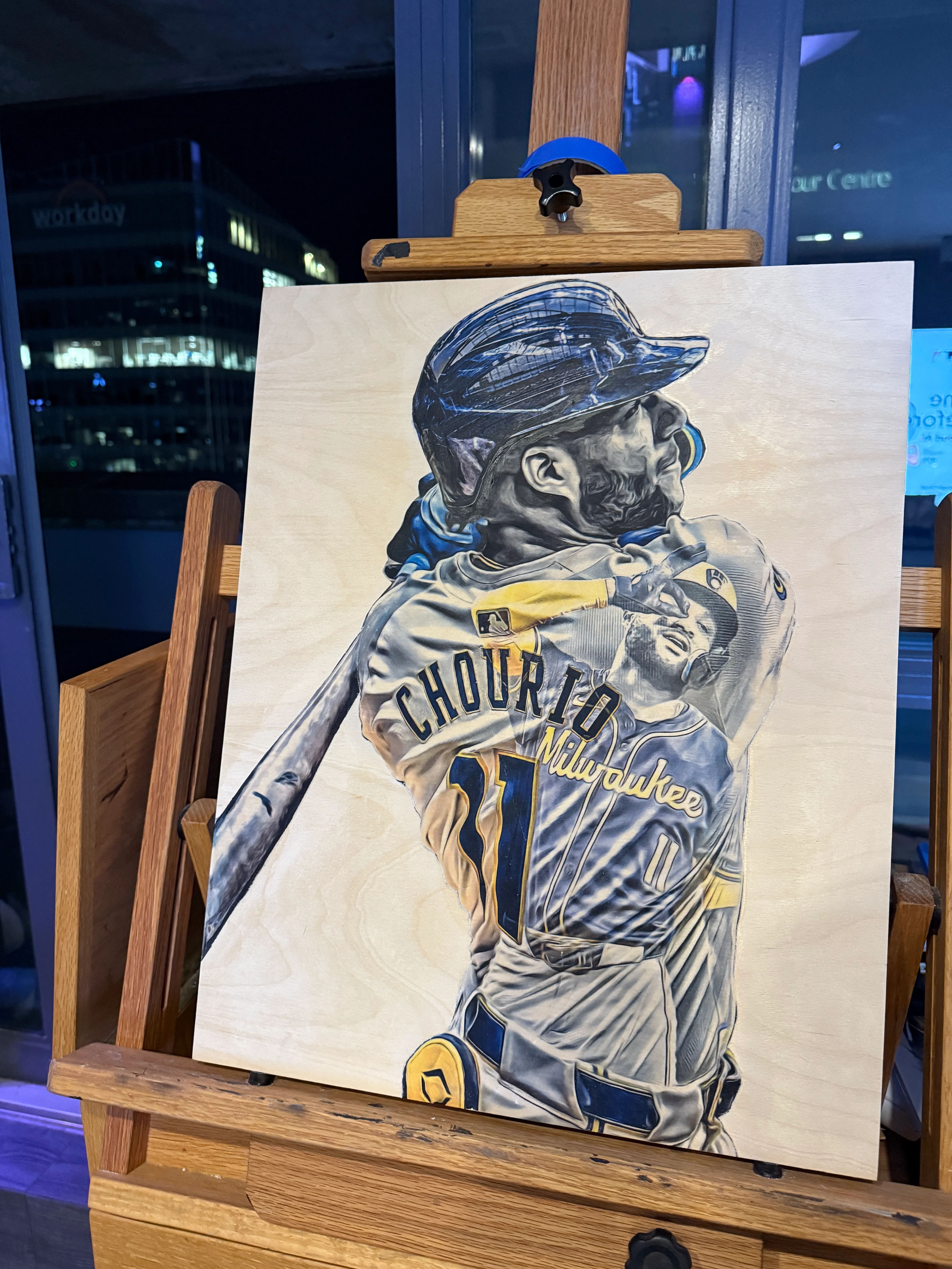 "Chourio" (Jackson Chourio) Milwaukee Brewers - 1/1 Original on Birchwood 16x20 - Image 4