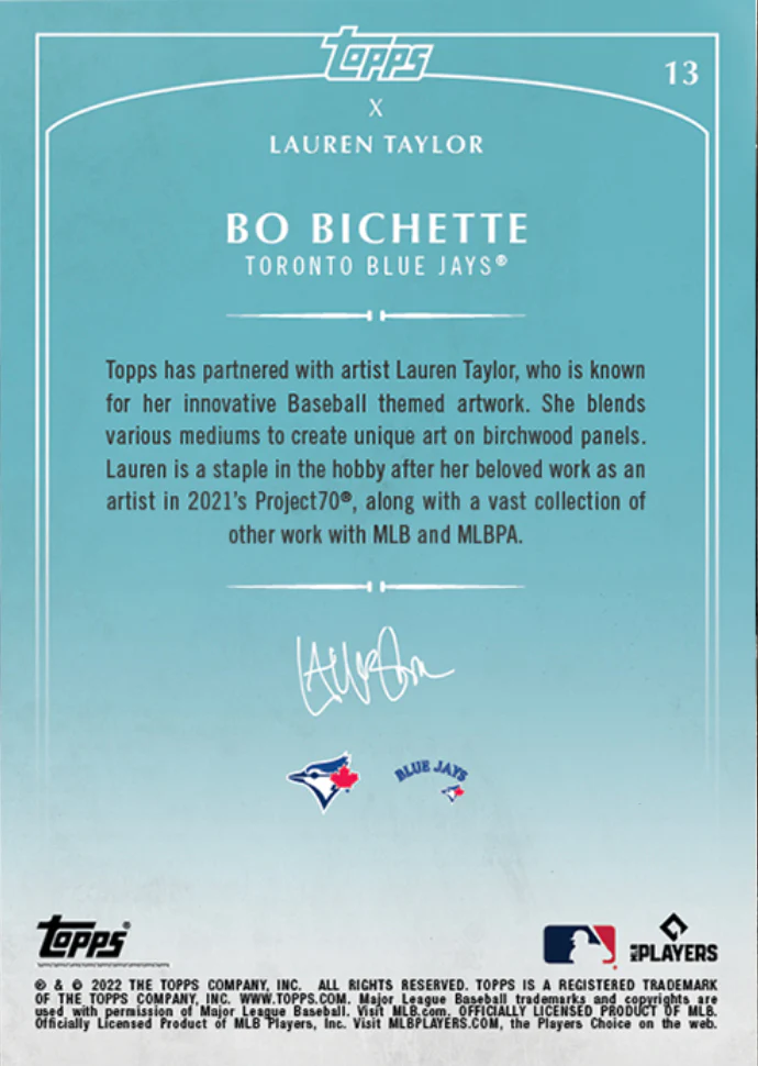 Lauren Taylor x Topps - Artist Autographed Bo Bichette Base Card - Image 2