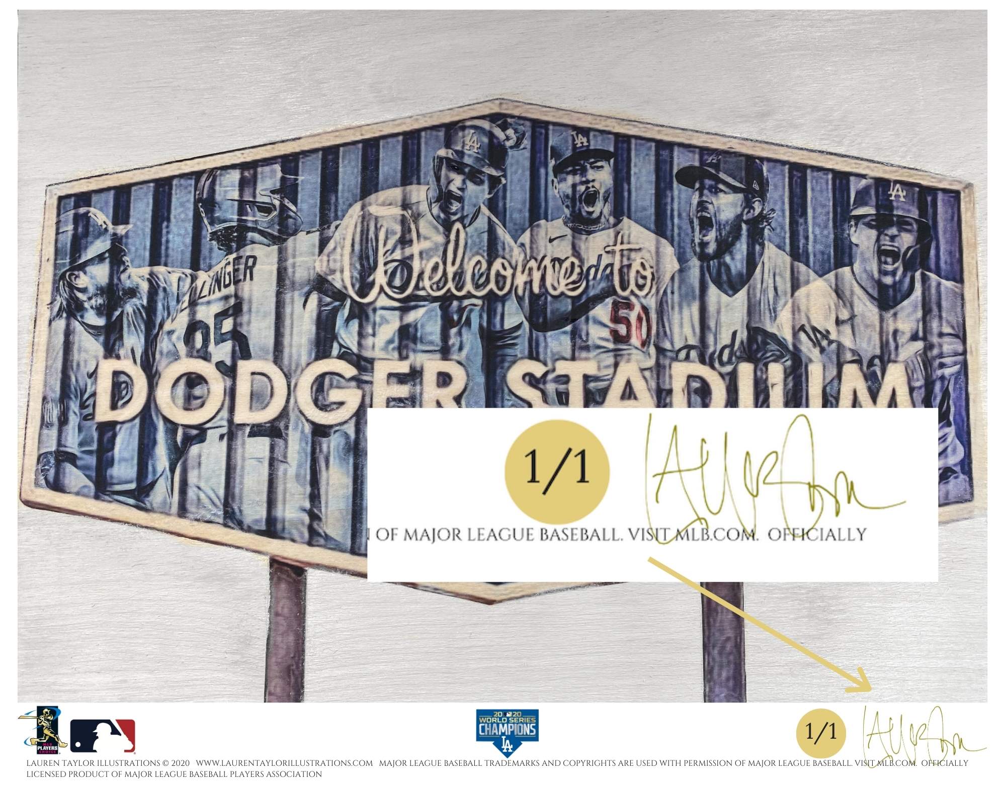 "Dodger Blue" (Los Angeles Dodgers) 2020 World Series Champions - Officially Licensed MLB Print - Commemorative GOLD SIGNATURE Limited Release /1 - Image 2