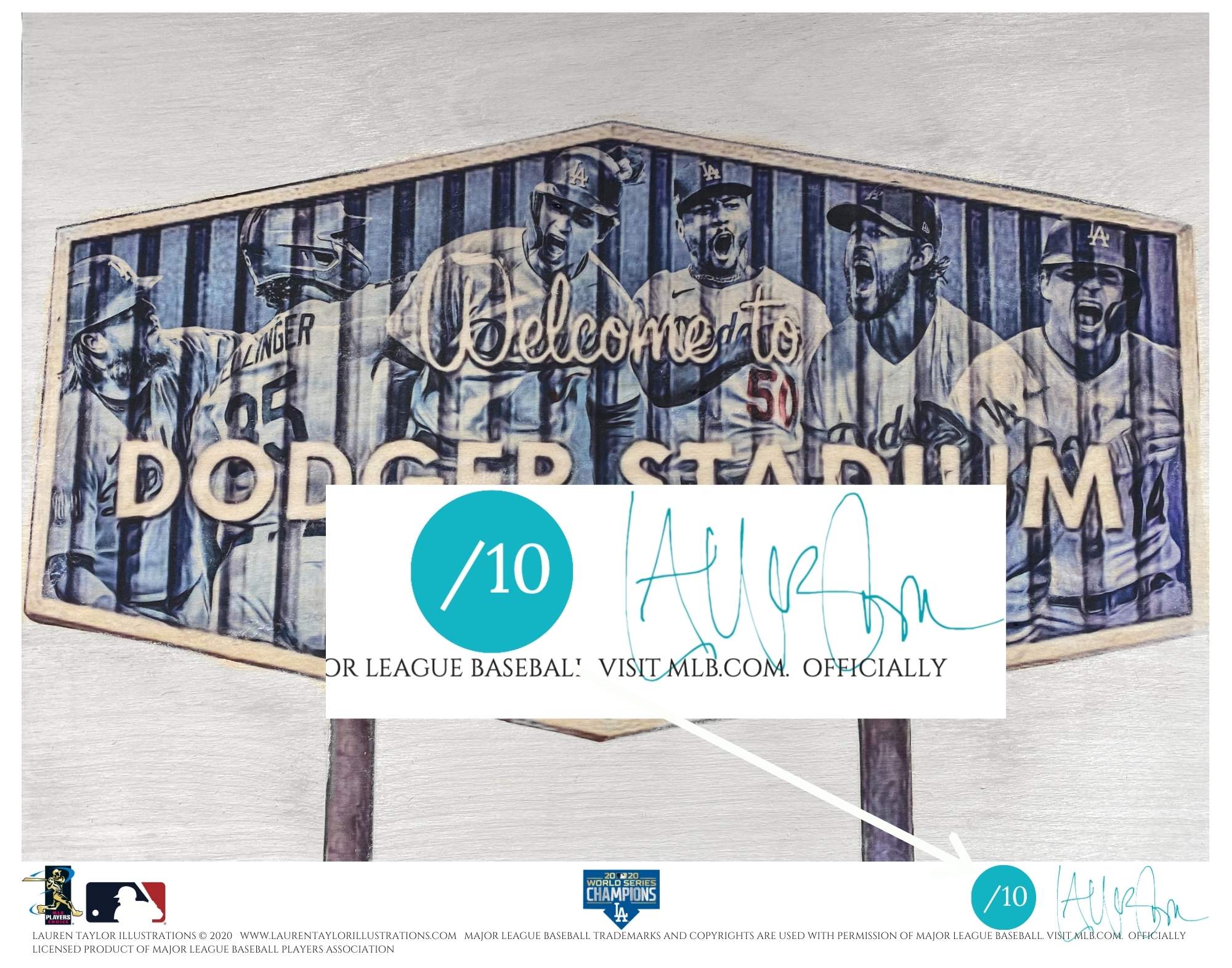 "Dodger Blue" (Los Angeles Dodgers) 2020 World Series Champions - Officially Licensed MLB Print - Commemorative TEAL SIGNATURE Limited Release /10 - Image 2