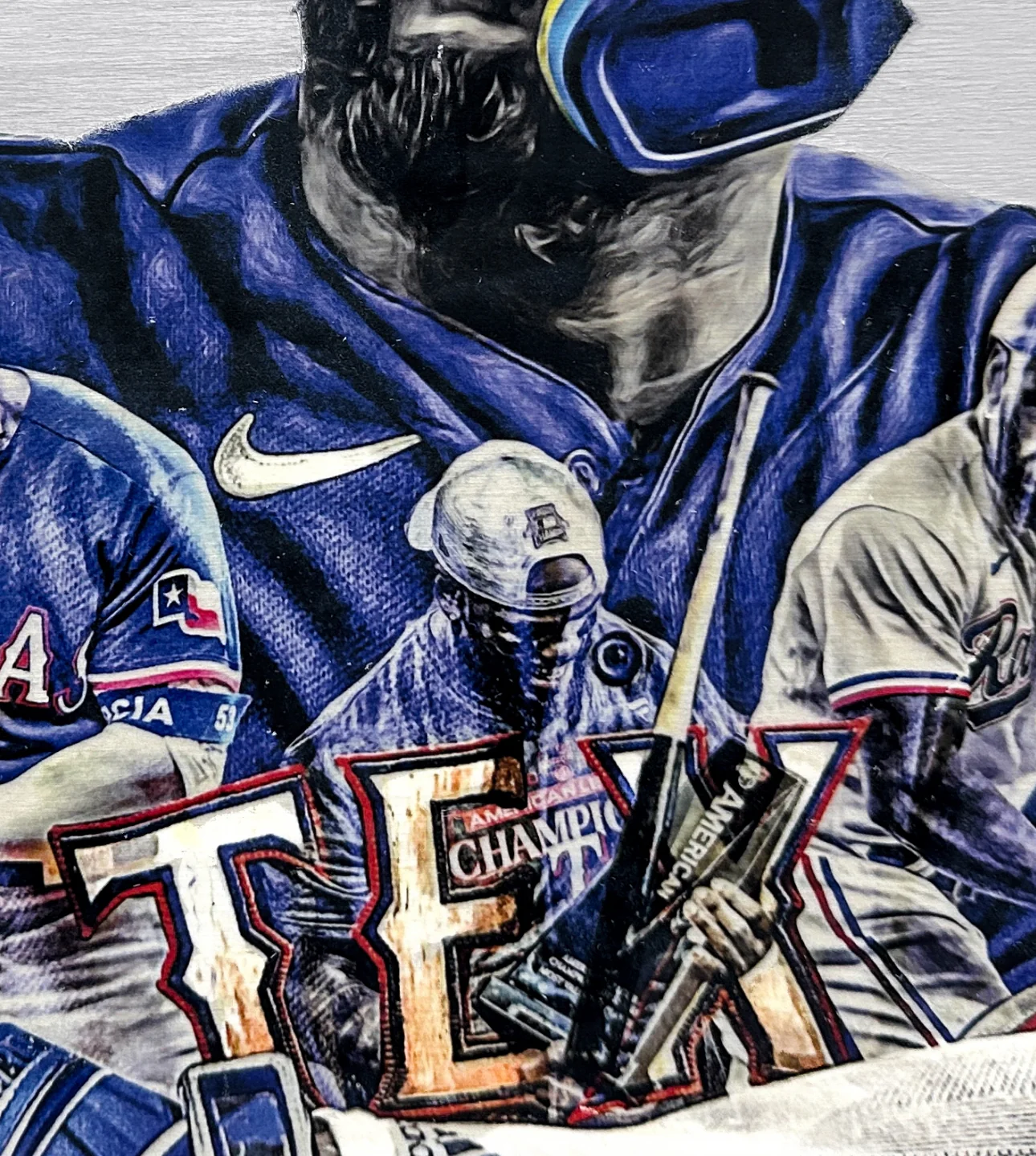 El Bombi" (Adolis García) Texas Rangers - 1/1 Original on Wood - Image 3