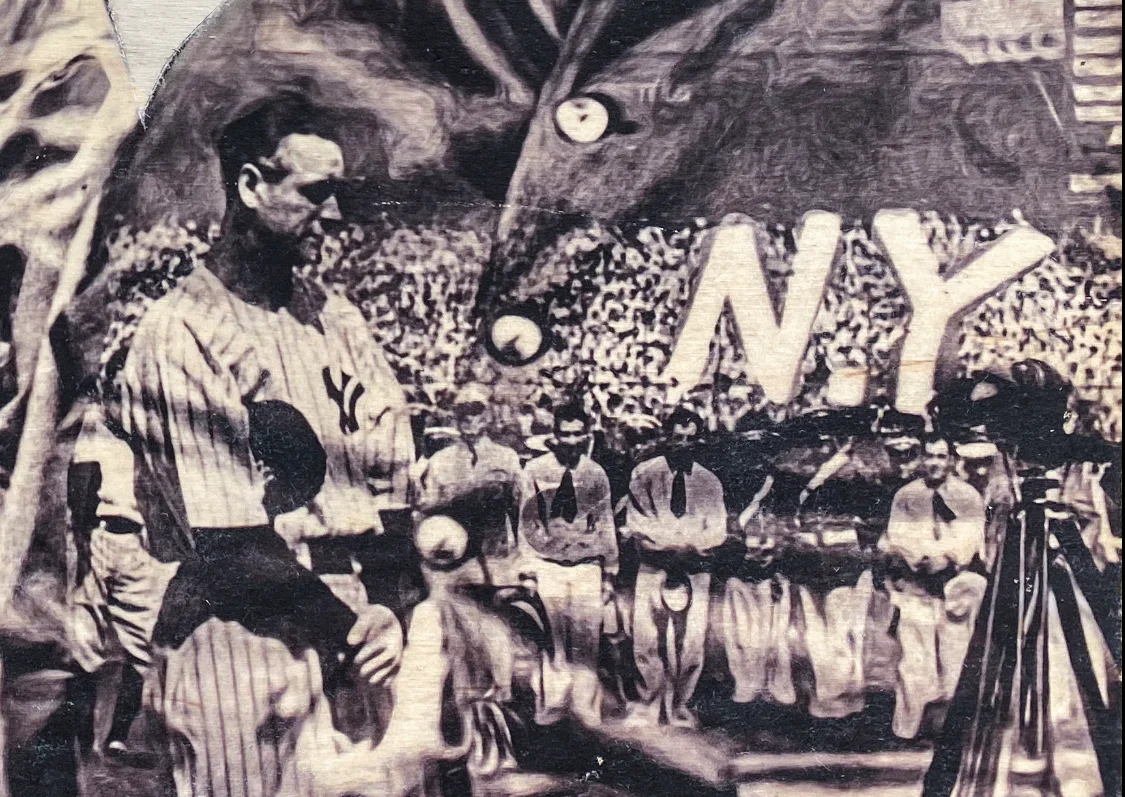 "History Made..." (Lou Gehrig and Babe Ruth) New York Yankees - 1/1 Original on Birchwood - Image 3