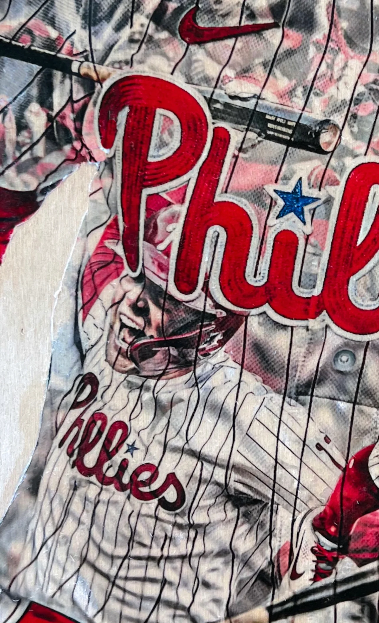 "Hoskins' Spike" (Rhys Hoskins) Philadelphia Phillies - 1/1 Original on Wood - Image 3