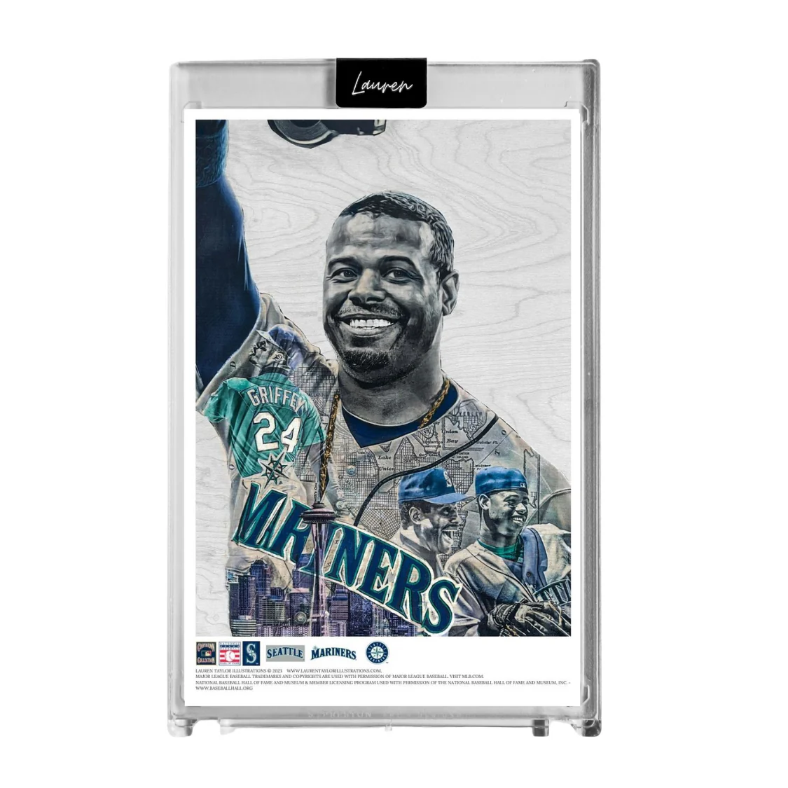 "Junior" (Ken Griffey Jr. and Sr.) MLB Print Collectible 4x6 Art Slab - /25 Artist Autograph - Image 2