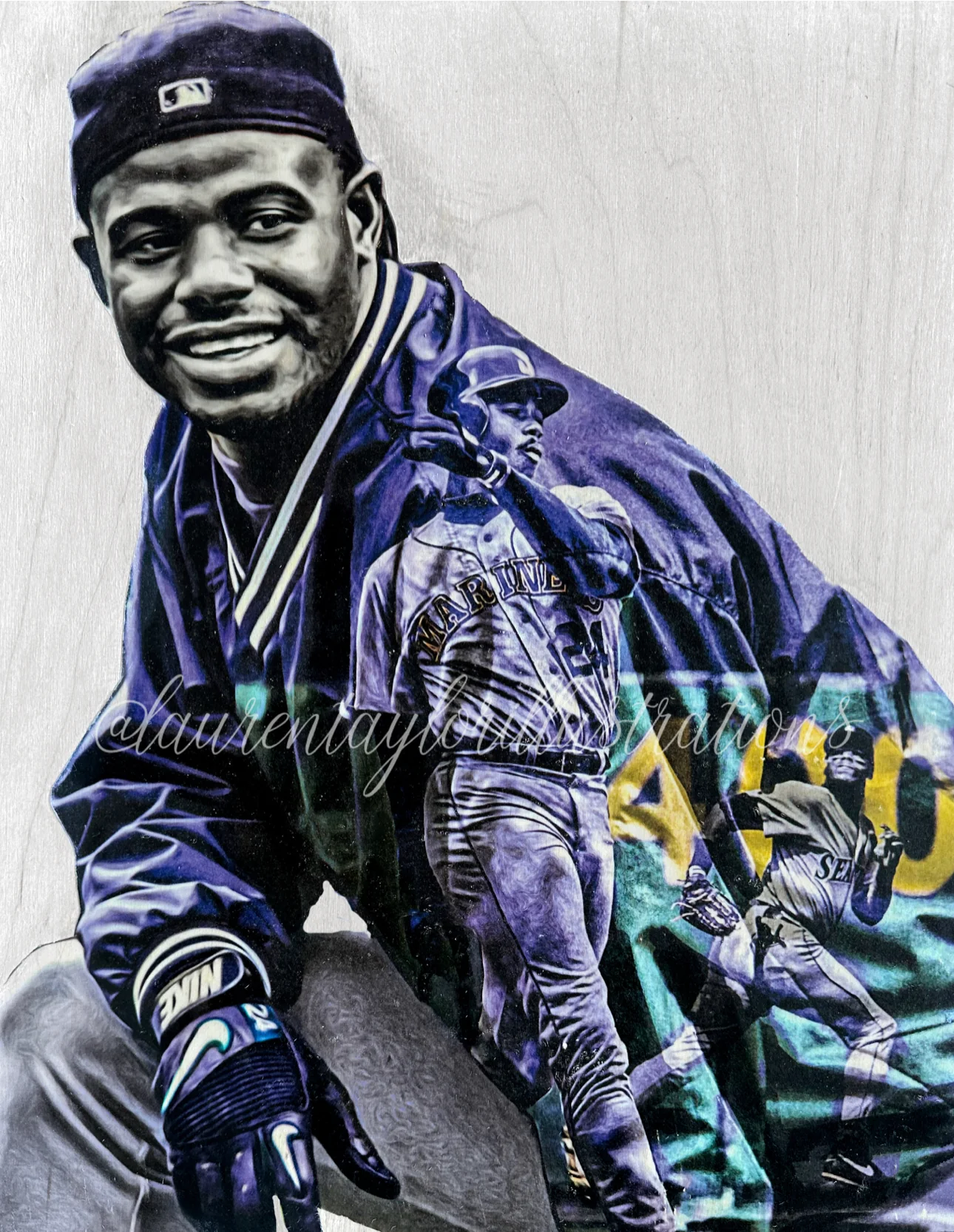 "Kid Griffey" (Ken Griffey Jr.) Seattle Mariners - Officially Licensed MLB Print - TEAL ARTIST AUTO /50 - Image 2