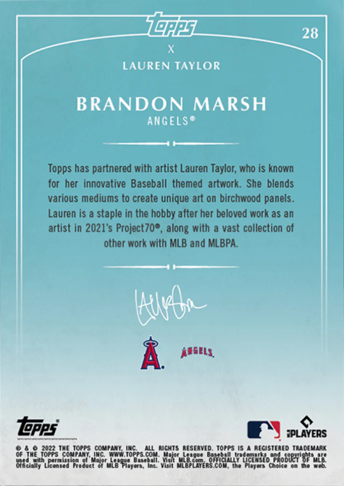 Lauren Taylor x Topps - Artist Autographed Brandon Marsh RC Base Card - Image 2