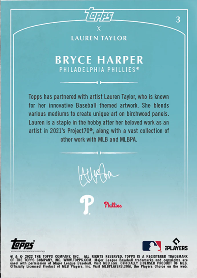 Lauren Taylor x Topps - Artist Autographed Bryce Harper Base Card - Image 2