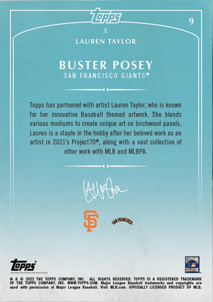 Lauren Taylor x Topps - Artist Autographed Buster Posey Base Card - Image 2