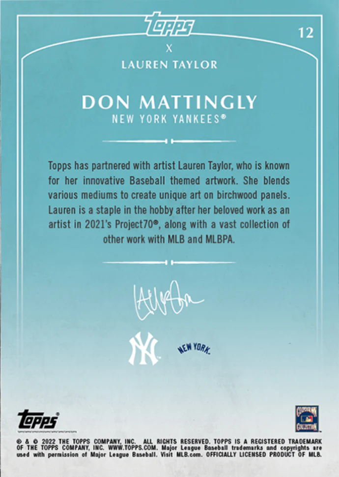 Lauren Taylor x Topps - Artist Autographed Don Mattingly Base Card - Image 2