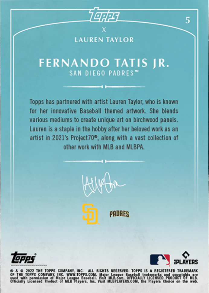 Lauren Taylor x Topps - Artist Autographed Fernando Tatis Jr. Base Card - Image 2