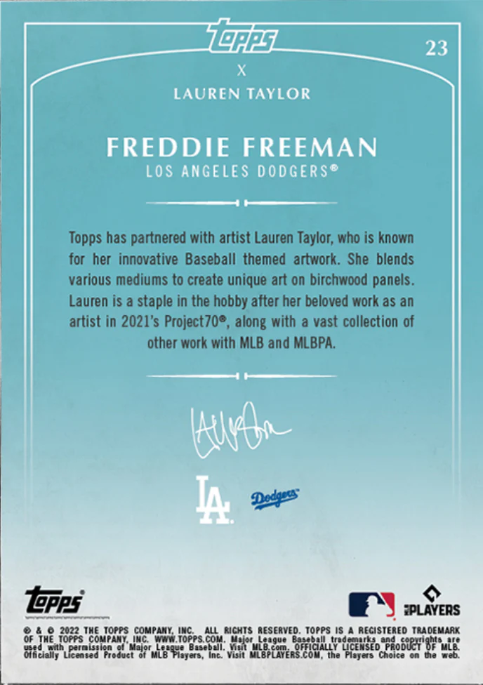 Lauren Taylor x Topps - Artist Autographed Freddie Freeman Base Card - Image 2