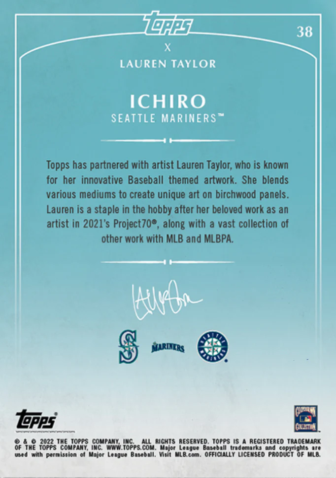 Lauren Taylor x Topps - Artist Autographed Ichiro Suzuki Base Card - Image 2