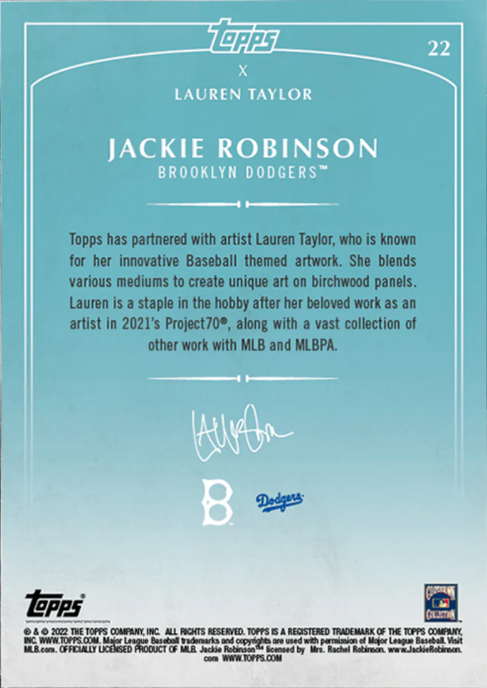 Lauren Taylor x Topps - Artist Autographed Jackie Robinson Base Card - Image 2