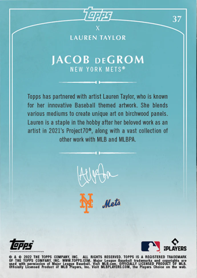 Lauren Taylor x Topps - Artist Autographed Jacob deGrom Base Card - Image 2