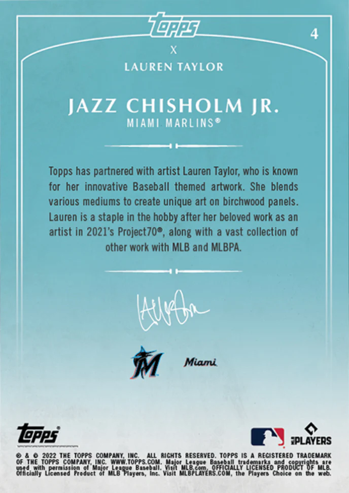 Lauren Taylor x Topps - Artist Autographed Jazz Chisholm Jr. Base Card - Image 2
