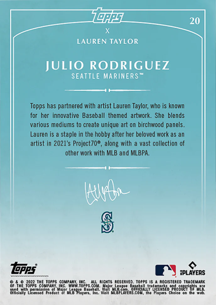 Lauren Taylor x Topps - Artist Autographed Julio Rodriguez RC Base Card - Image 2