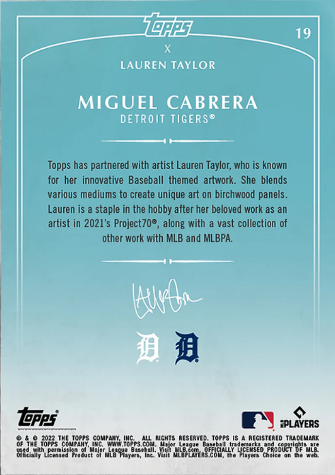 Lauren Taylor x Topps - Artist Autographed Miguel Cabrera Base Card - Image 2