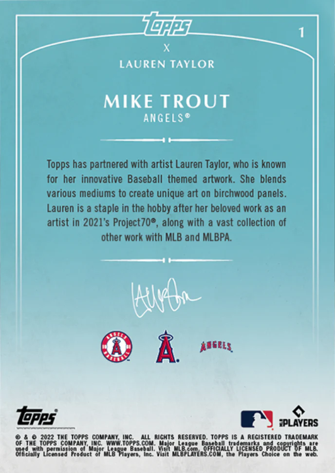 Lauren Taylor x Topps - Artist Autographed Mike Trout Base Card - Image 2
