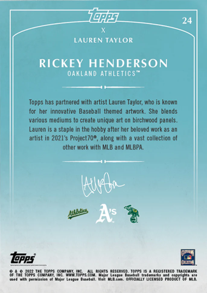 Lauren Taylor x Topps - Artist Autographed Rickey Henderson Base Card - Image 2
