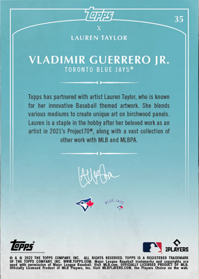 Lauren Taylor x Topps - Artist Autographed Vladimir Guerrero Jr. Base Card - Image 2
