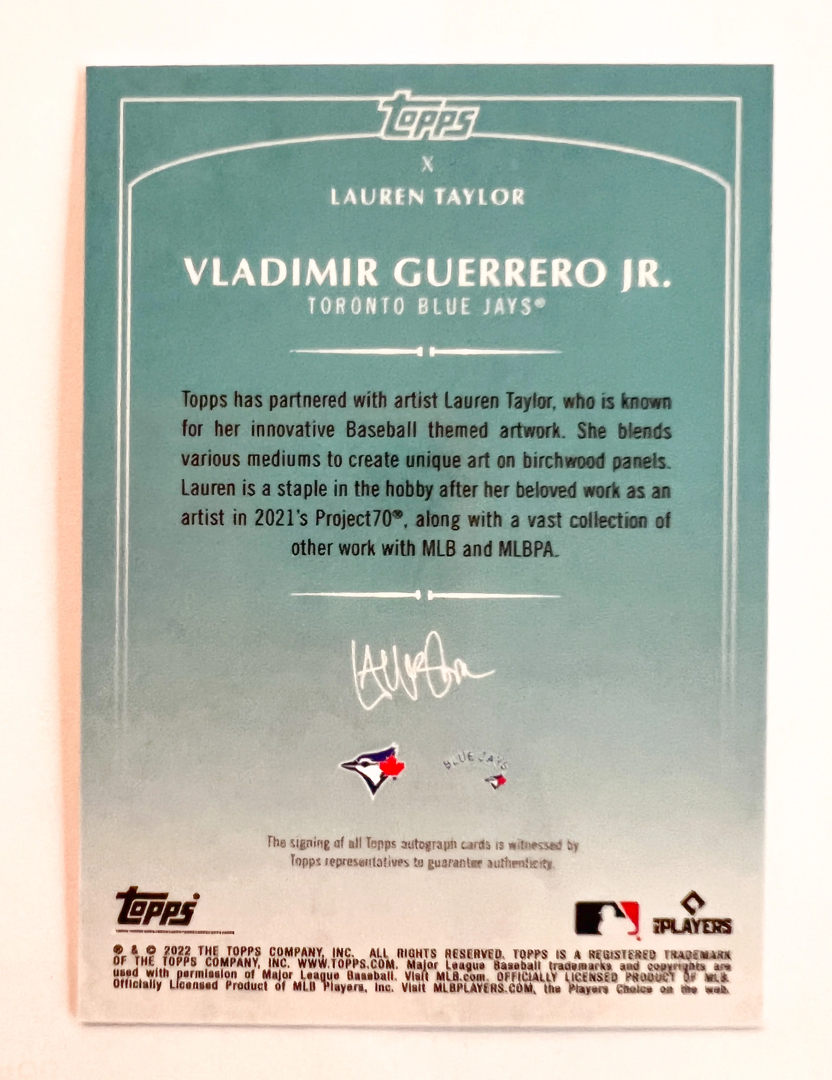 Lauren Taylor x Topps - Artist Autographed Vladimir Guerrero Jr. - NSCC Exclusive Variant - Image 2