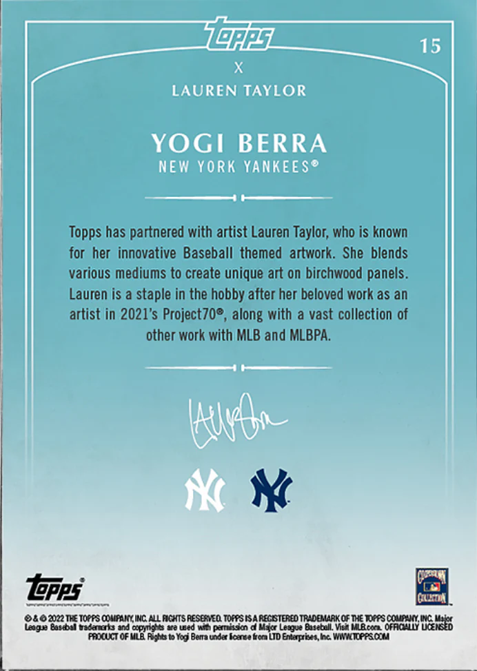 Lauren Taylor x Topps - Artist Autographed Yogi Berra Base Card - Image 2