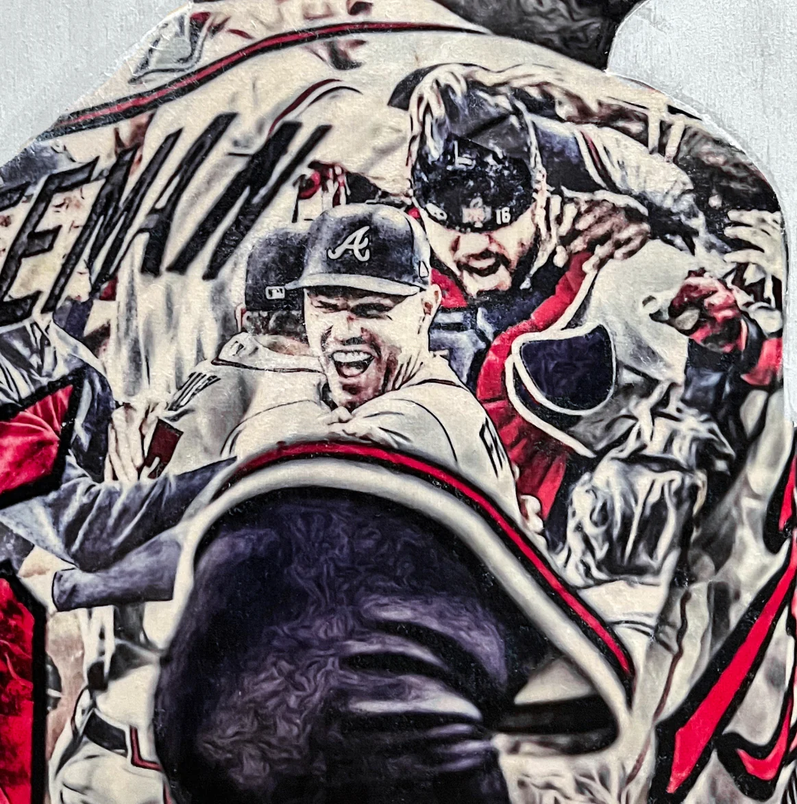 "MVFree" (Freddie Freeman) Atlanta Braves -Postseason 2021 1/1 Original on Wood - Image 3