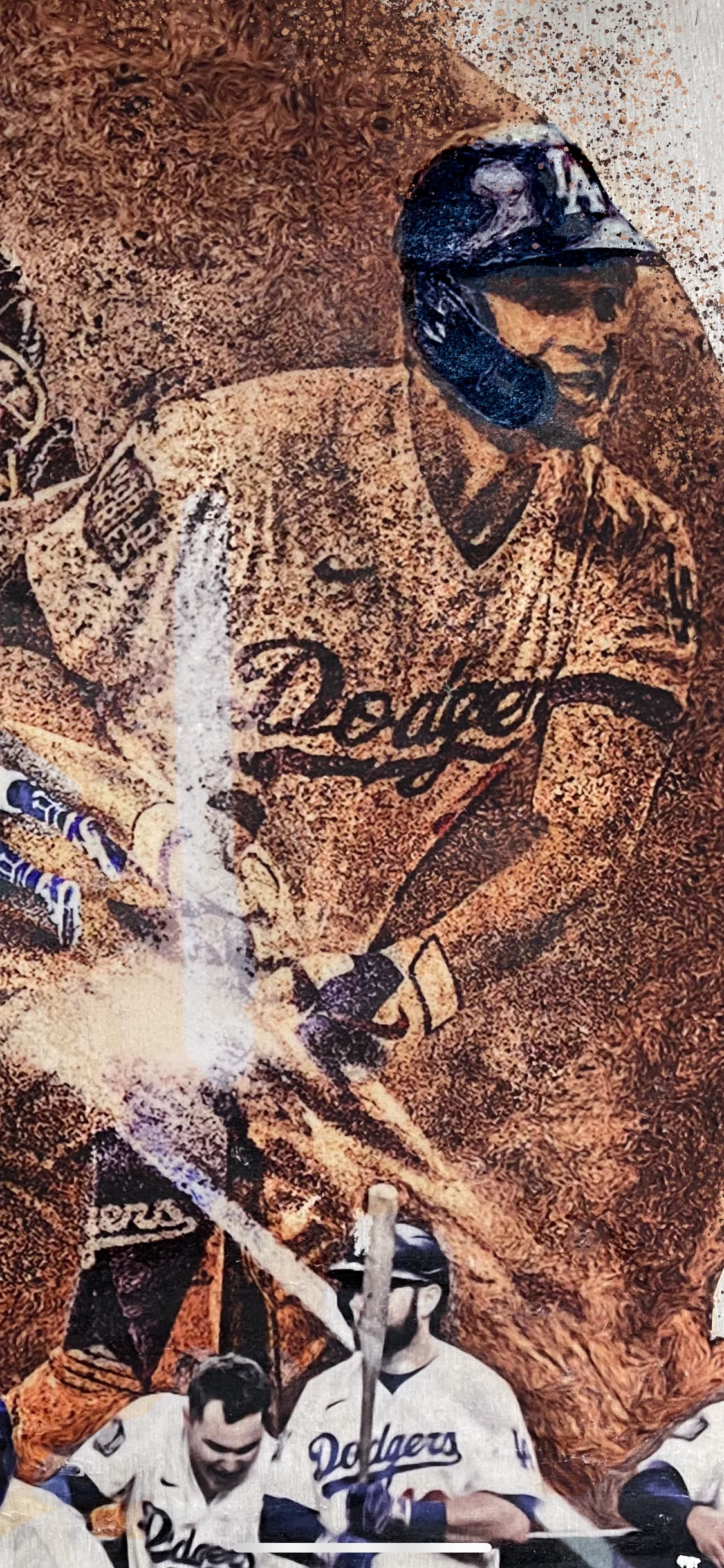 "Play at the Plate" (World Series Commemorative Piece Part II) Los Angeles Dodgers - 1/1 Original on Wood - Image 4
