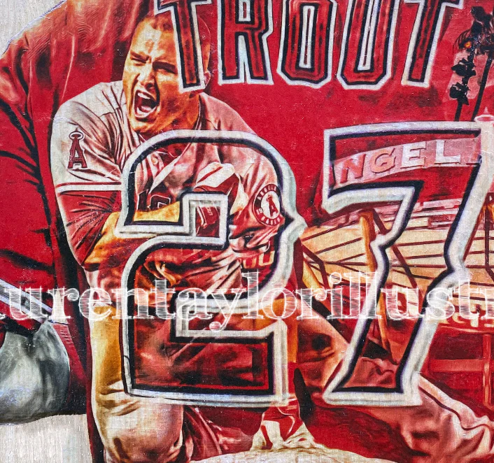 "The Millville Meteor" (Mike Trout ) Los Angeles Angels - 1/1 Original on Wood - Image 3